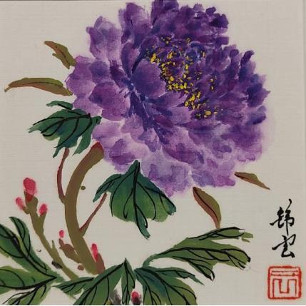 Peinture Pivoine violette par Tayun | Tableau Figuratif Encre Natures mortes