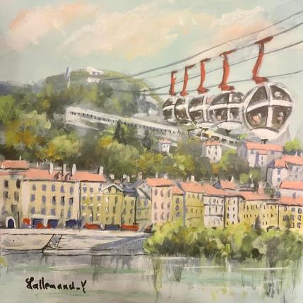 Peinture Le téléphérique surveillant l ‘Isère de la Bastille  par Lallemand Yves | Tableau Figuratif Acrylique Urbain