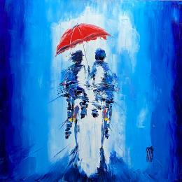 Painting Sous ton parapluie rouge by Raffin Christian | Painting Figurative Oil Life style