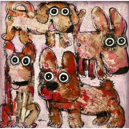 Peinture Dogs in the square par Maury Hervé | Tableau Art Singulier Animaux