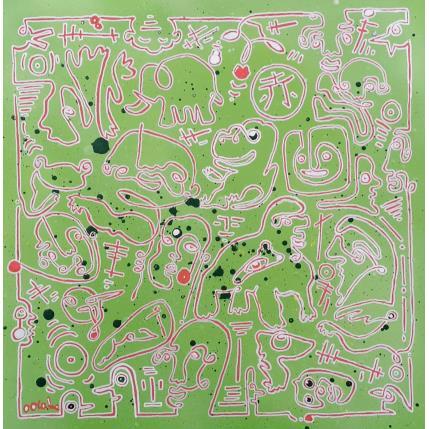 Peinture Lignes rouges sur fond vert par Oocalme | Tableau