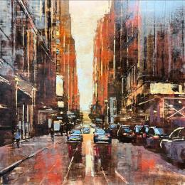 Painting Manhattan sunset colors by Faveau Adrien | Painting Figurative Oil Urban