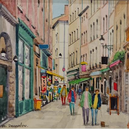 Peinture Le vieux Lyon par Decoudun Jean charles | Tableau Figuratif Aquarelle Urbain
