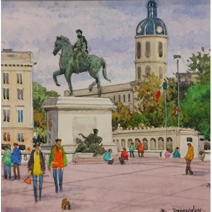 Peinture Lyon place Bellecour par Decoudun Jean charles | Tableau Figuratif Aquarelle Urbain