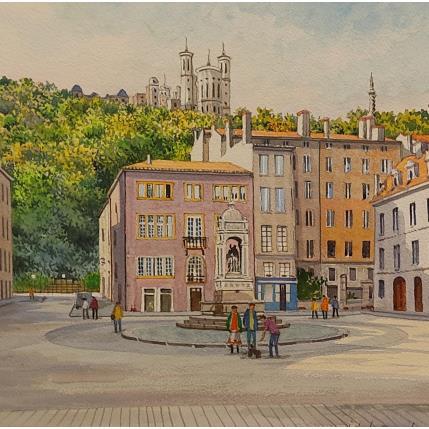 Peinture Lyon, la place St Jean par Decoudun Jean charles | Tableau Figuratif Aquarelle Urbain