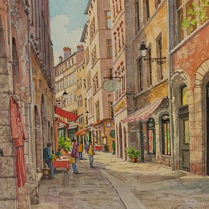 Peinture Lyon, la rue St Jean par Decoudun Jean charles | Tableau Figuratif Aquarelle Urbain