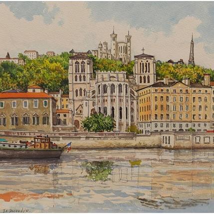 Peinture Lyon, Fourviere et St Jean par Decoudun Jean charles | Tableau Figuratif Aquarelle Urbain