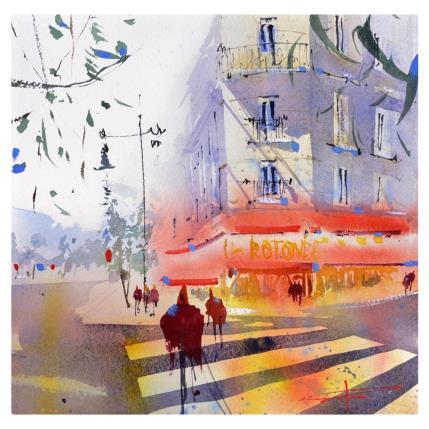 Peinture café la rotonde par Bailly Kévin  | Tableau Figuratif Aquarelle, Encre Architecture, Urbain