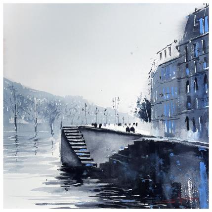 Peinture Les murmures de la Seine de Paris  par Bailly Kévin  | Tableau Figuratif Aquarelle, Encre Architecture, Urbain
