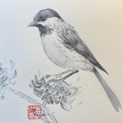 Peinture Bird par Yu Huan Huan | Tableau Figuratif Aquarelle, Encre Animaux, Noir & blanc
