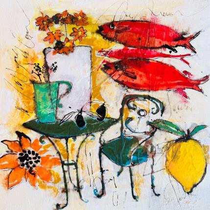 Peinture Poissons rouges par Colombo Cécile | Tableau Art naïf Acrylique, Aquarelle, Collage, Encre, Pastel Nature, Paysages, Scènes de vie