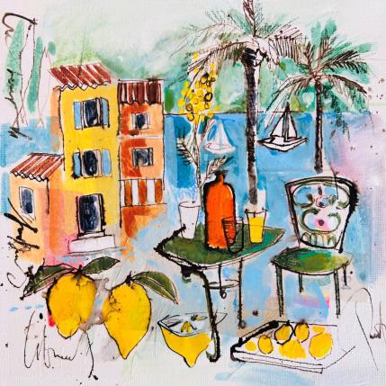 Peinture Le brin de mimosa par Colombo Cécile | Tableau Art naïf Acrylique, Aquarelle, Collage, Encre, Pastel Nature, Paysages, Scènes de vie