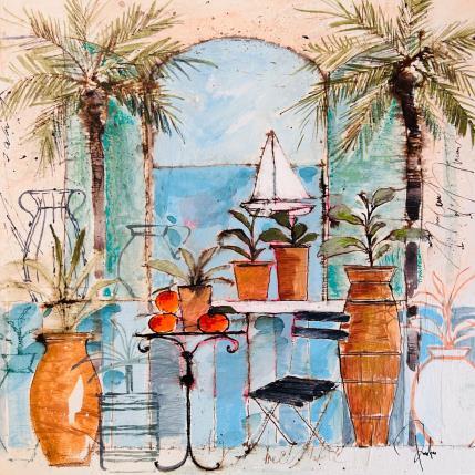 Peinture Vue mer par Colombo Cécile | Tableau Art naïf Acrylique, Aquarelle, Collage, Encre, Pastel Nature, Paysages, Scènes de vie