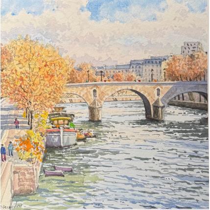 Peinture Paris le pont marie par Decoudun Jean charles | Tableau Figuratif Aquarelle Urbain