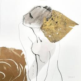 Peinture J'accompagne les nuages par Pagny Corine | Tableau Art Singulier Collage, Encre Nature, Nu