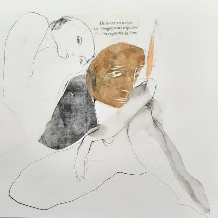 Peinture Soudain une ombre passe par Pagny Corine | Tableau Art Singulier Collage, Encre Nature, Nu