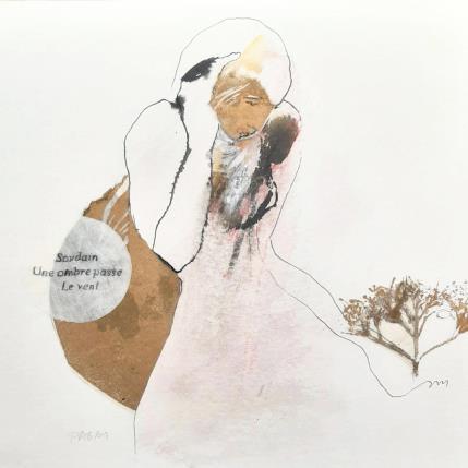 Peinture Soudain une ombre passe  par Pagny Corine | Tableau Art Singulier Collage, Encre Nature, Nu