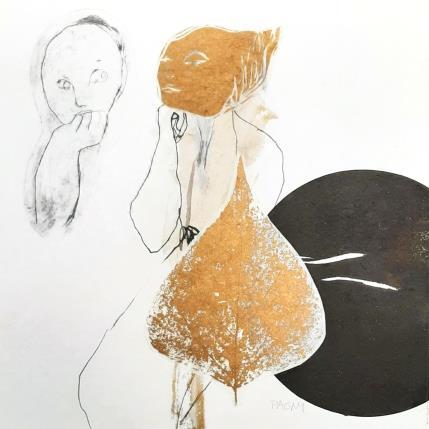 Peinture Une lune pâle en plein jour par Pagny Corine | Tableau Art Singulier Collage, Encre Nature, Nu