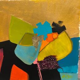 Peinture Mouvement des couleurs -1 par Lau Blou | Tableau Abstrait Acrylique, Collage, Feuille d'or, Papier, Pastel