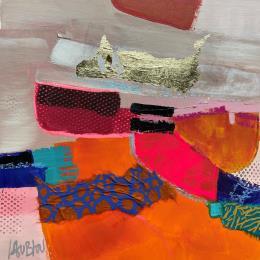 Peinture Mouvement du vent par Lau Blou | Tableau Abstrait Acrylique, Collage, Feuille d'or, Papier, Pastel Minimaliste