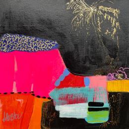 Painting Palmiers de nuit  by Lau Blou | Painting Abstract Acrylic, Gluing, Gold leaf Landscapes