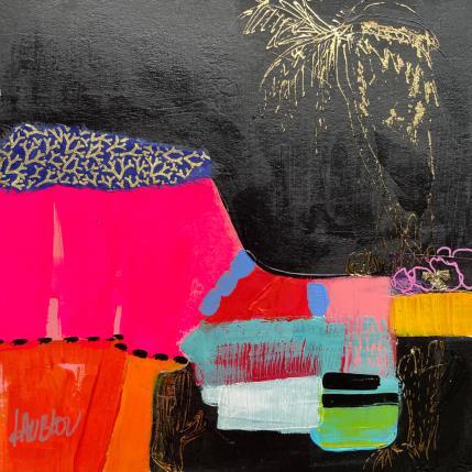 Painting Palmiers de nuit  by Lau Blou | Painting Abstract Acrylic, Gluing, Gold leaf Landscapes