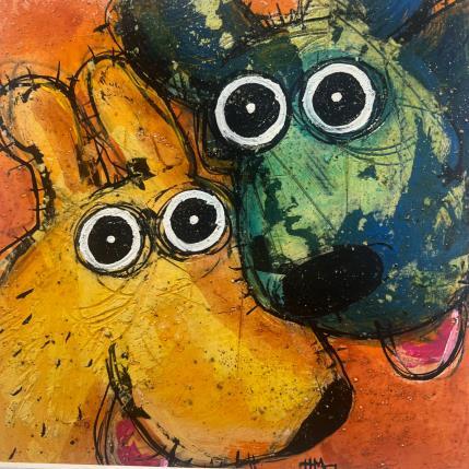 Peinture 1st Meet par Maury Hervé | Tableau Art Singulier Acrylique, Encre, Sable Animaux