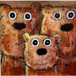 Peinture Family par Maury Hervé | Tableau Art Singulier Acrylique, Encre, Sable Animaux