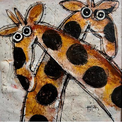 Peinture Two Giraffes par Maury Hervé | Tableau Art Singulier Encre, Sable Animaux