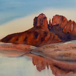 Painting SEDONA 135 by Seruch Capouillez Isabelle | Painting Figurative Watercolor Landscapes, Nature, Urban