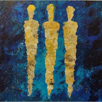 Peinture Trio d'azur par Rocco Sophie | Tableau Art Singulier Acrylique, Collage, Sable