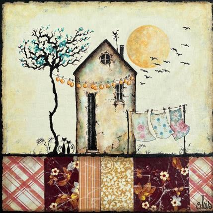 Gemälde Danse du vent von Blais Delphine | Gemälde Figurativ Acryl, Collage Landschaften, Pop-Ikonen