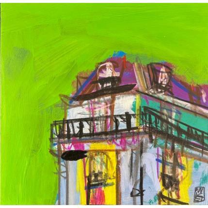 Gemälde L'immeuble en direction du boulevard von Anicet Olivier | Gemälde Figurativ Acryl, Pastell Architektur, Urban