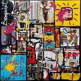 Pintura B  comme BASQUIAT por Costa Sophie | Pintura Pop-art Acrylic, Gluing, Upcycling Pop icons