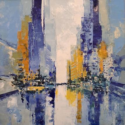 Painting Yellow and Blue by Dessein Pierre | Painting Figurative Oil Architecture, Urban