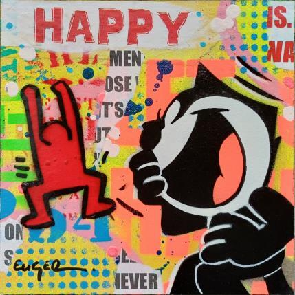 Peinture HAPPY CAT par Euger Philippe | Tableau Pop-art Acrylique, Collage Icones Pop