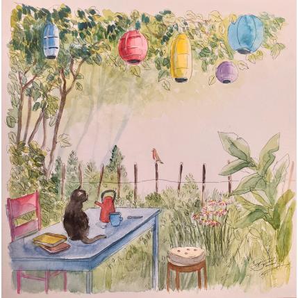 Peinture Thé au jardin par Balme Delphine | Tableau Art naïf Aquarelle