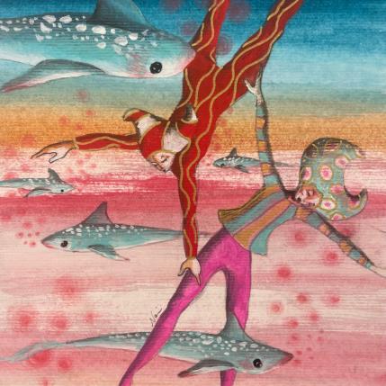 Peinture lo spettacolo con gli squali par Nai | Tableau Surréalisme Acrylique, Collage