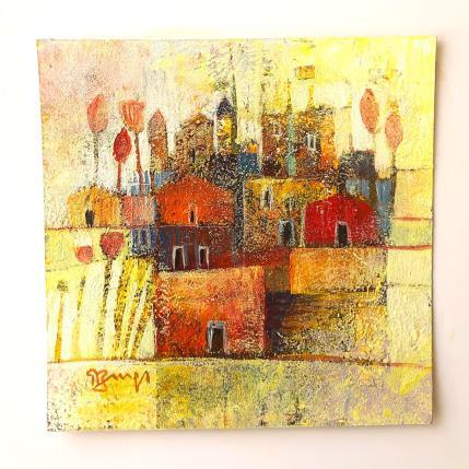 Peinture AM118 VILLAGE AUX ARBRES ROUGES par Burgi Roger | Tableau Figuratif Acrylique Nature, Paysages, Urbain
