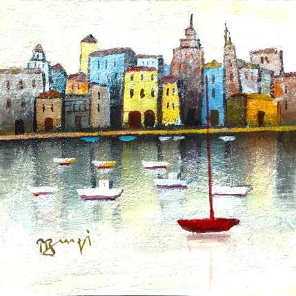 Peinture AP26 LE BATEAU ROUGE par Burgi Roger | Tableau Figuratif Acrylique Architecture, Marine, Paysages