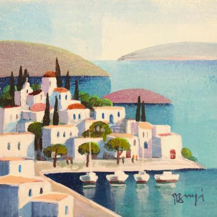 Peinture AP103 VILLAGE CRETOIS par Burgi Roger | Tableau Figuratif Acrylique Architecture, Marine, Paysages