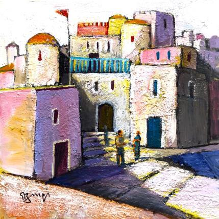 Peinture AK110 VILLAGE FORTIFIE par Burgi Roger | Tableau Figuratif Acrylique Architecture, Paysages, Urbain