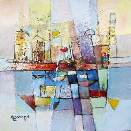 Peinture AL89 LE PORT ENSOLEILLE par Burgi Roger | Tableau Figuratif Acrylique Marine, Paysages, Urbain