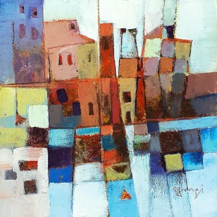 Peinture AM20 LA VILLE ROUGE par Burgi Roger | Tableau Figuratif Acrylique Marine, Paysages, Urbain