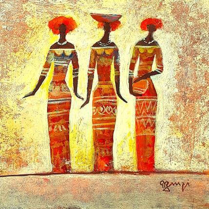 Peinture AM100  FEMMES AFRICAINES par Burgi Roger | Tableau Figuratif Acrylique Scènes de vie, Société