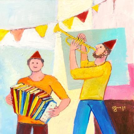 Peinture AP15 C'EST LA FÊTE par Burgi Roger | Tableau Figuratif Acrylique Musique, Scènes de vie
