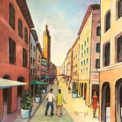 Peinture AQ85 TOULOUSE, LES PASSANTS par Burgi Roger | Tableau Figuratif Acrylique Architecture, Scènes de vie, Urbain