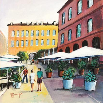 Peinture AR9 SUR LA PLACE  par Burgi Roger | Tableau Figuratif Acrylique Architecture, Paysages, Urbain
