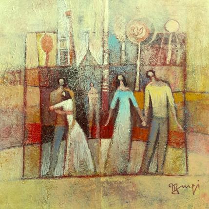 Peinture AM79 HEUREUSE RENCONTRE par Burgi Roger | Tableau Figuratif Acrylique Paysages, Scènes de vie, Société