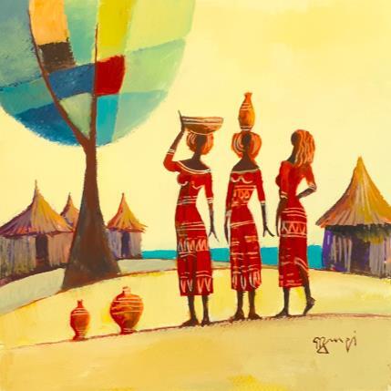 Peinture AQ65 FEMMES AFRICAINES par Burgi Roger | Tableau Figuratif Acrylique Scènes de vie